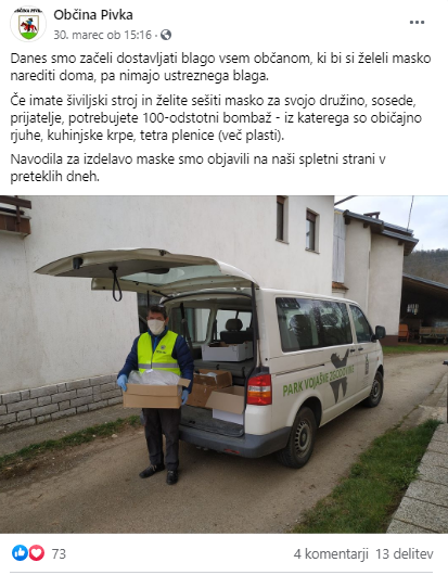 Občina Pivka razdeljuje material za zaščitne maske
