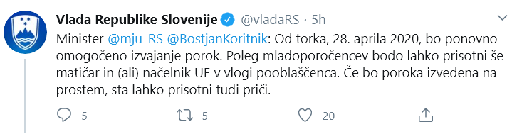 Poroka mogoča od naslednjega torka