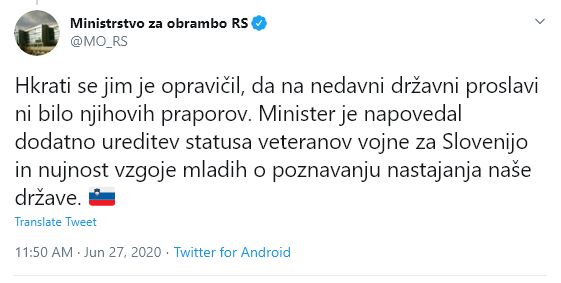 Minister napovedal ureditev statusa veterana vojne za Slovenijo