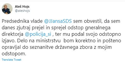 Odstop Hojsa in Travnerja