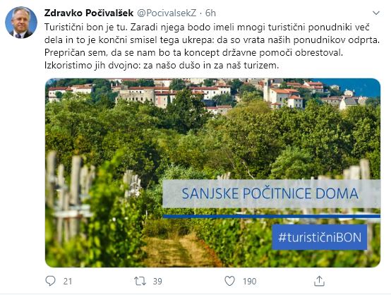 Počivalšek o bonih in turizmu