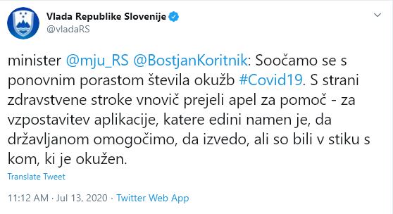 Stroka apelira k čimprejšnji postavitvi aplikacije